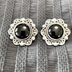 Sterling silver and black onyx clip-on earrings